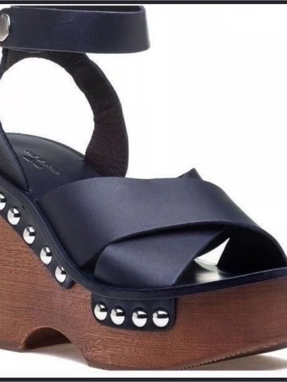 Rag & Bone Chunky Leather Platform Sandal with Studded Wood Wedge size 39 1/2